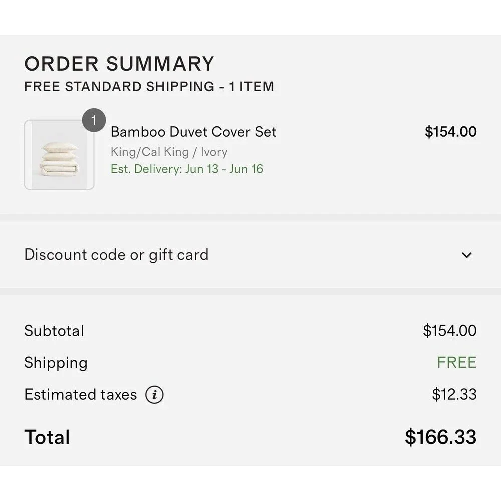 Quince Bamboo Duvet Cover SET Silky– King/Cal King – Ivory – New in Dust Bag